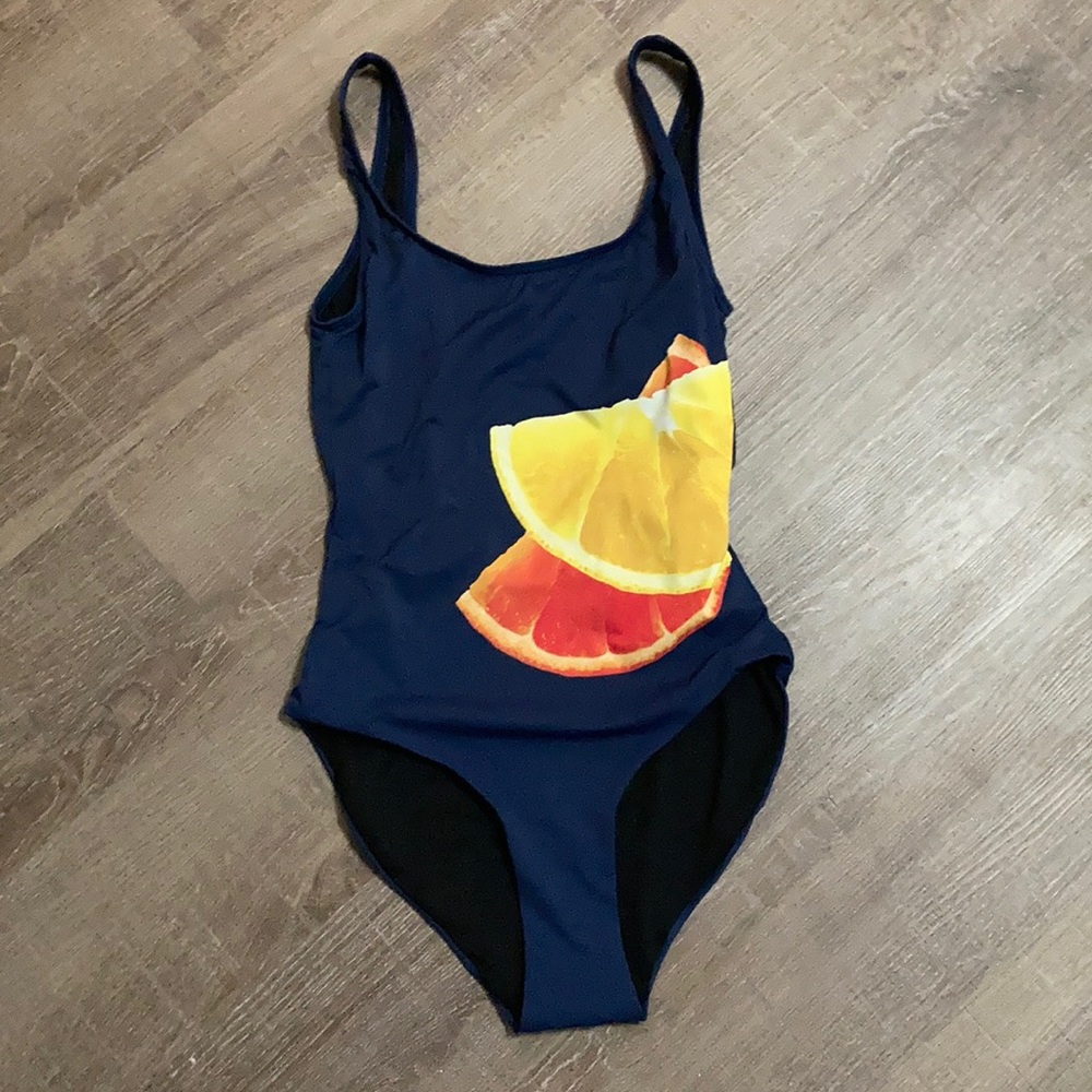 NWT Onia Kelly printed fruit swimsuit navy